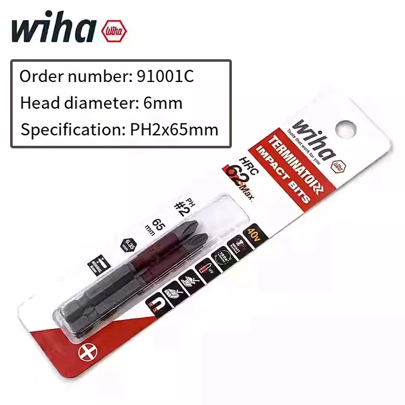 Wiha 2PC 16PC Schraubendreher-Bit-Set 1/4 Zoll Sechskantschaft Rutschfester Bohrer PH2 Länge 65/85/100mm Handwerkzeug 91001C-91011C – Detail 7