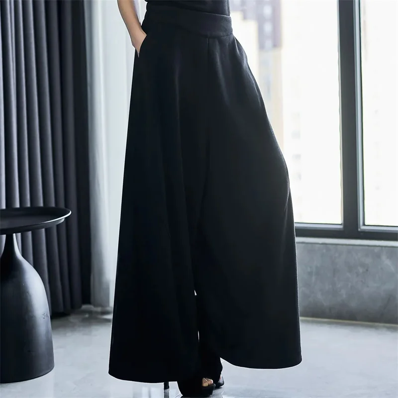 

Зимние женские однотонные повседневные широкие брюки, корейские женские модные шерстяные брюки, юбка, осенние женские брюки с высокой талией