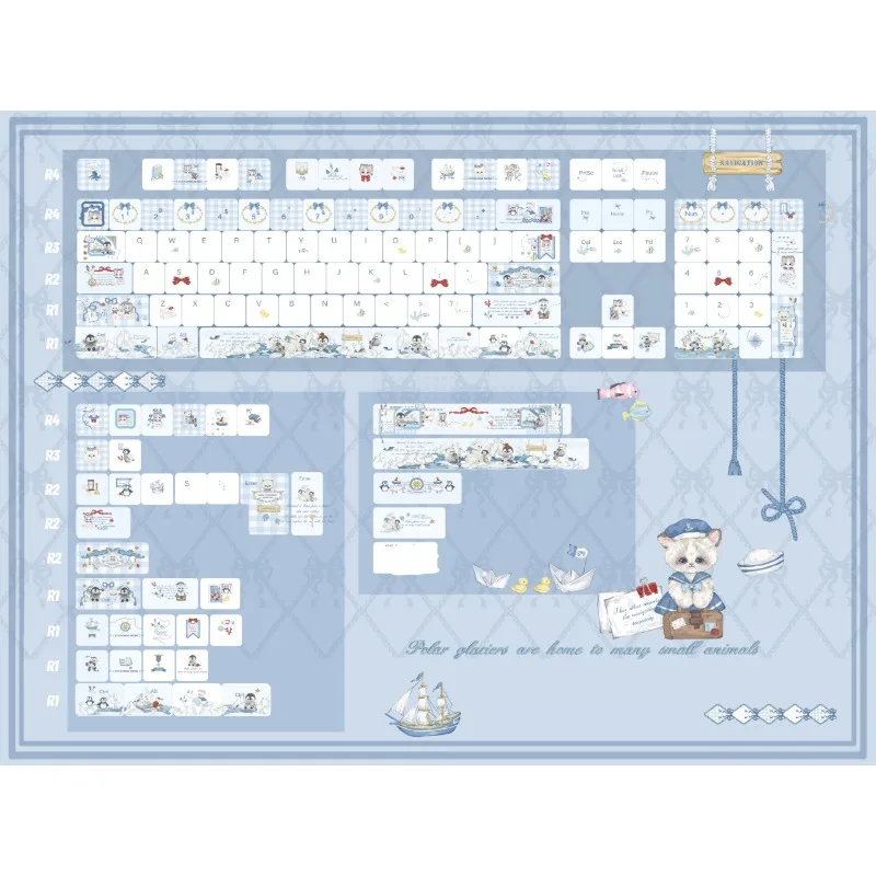 

Blue White Cute Theme Keycap Set Customized PBT Sublimation Cherry/SOA Profile Keyboard Caps for Mechanical Keyboard Accessories