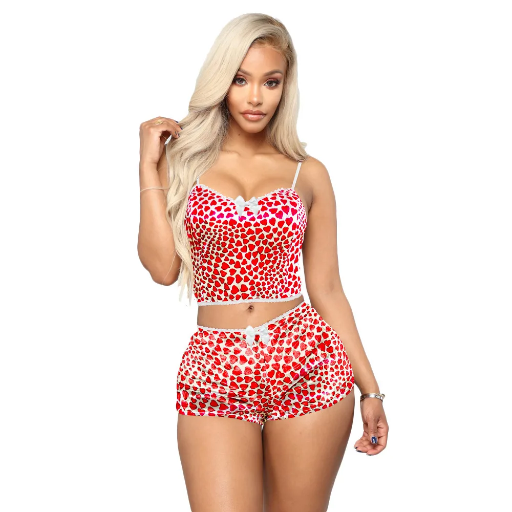 Summer Lounge Wear Women Pajama Sets 2 Piece Short Sling v Neck Sexy Velvet Sleepwear Women Plus Size 2 Piece Pajama Set
