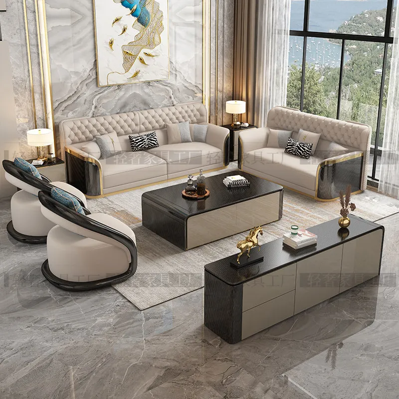 

Hxl genuine leather sofa villa high back straight row suite furniture