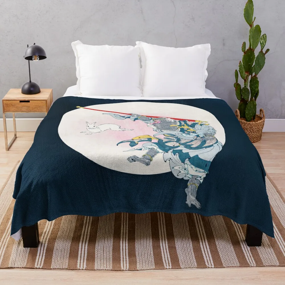 

The Jade Rabbit and Sun Wukong - Traditional Japanese Print Throw Blanket Soft Sofa Quilt Giant Sofa Blankets