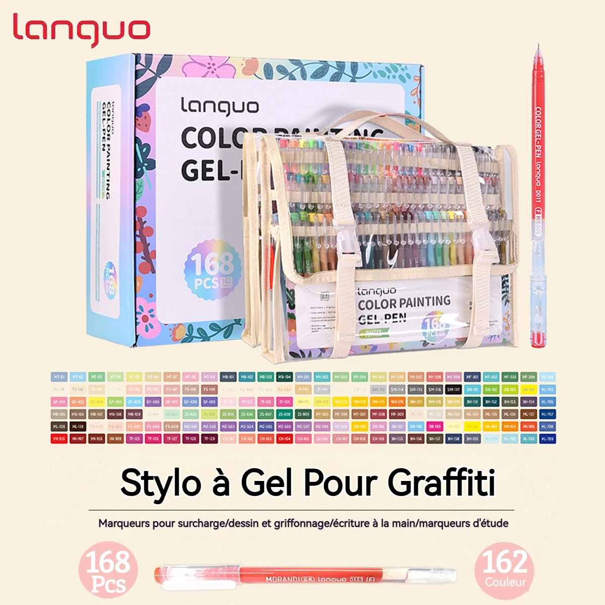 Stylos neutres LANGUO pour carnet, 162/207 couleurs, 0,6 mm, multicolores, pour carnet DIY, stylos gel colorés, grande capacité, ensemble de marqueurs pour dessin
