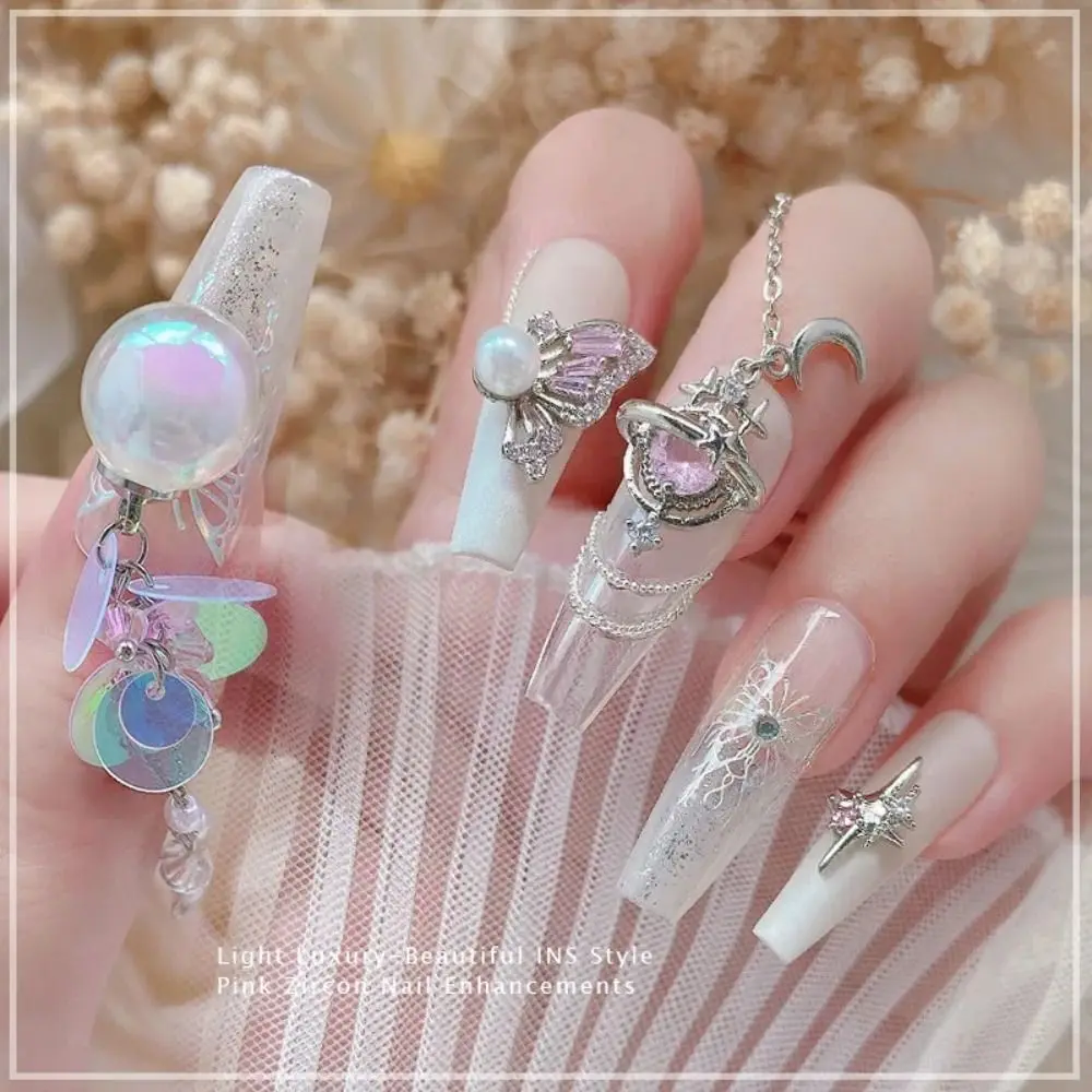 Luz de luxo encantos unhas de luxo estilo japonês diy encantos de unhas rosa jóia unhas decoração liga arte do prego suprimentos