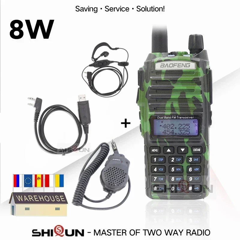 Baofeng UV-82 8W Radio 10 KM Walkie Talkies Dual Band Dual PTT Camo UV-82 High Power Version 8W 4W 1W Tri Power Modes Switchable