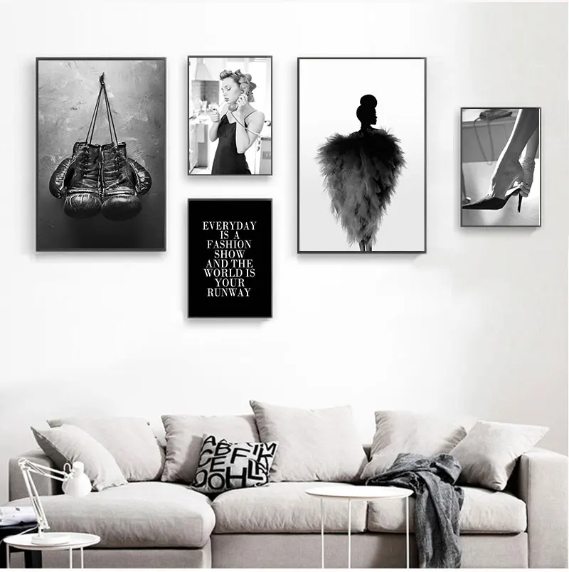 Black White Swimming Girl Vintage Camera Fashion  Quotes Canvas Art Print Nordic Wall Picture Painting Modern Home Decor