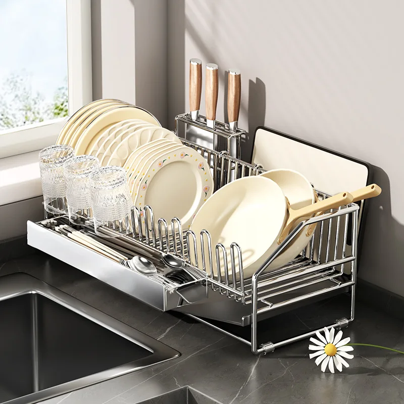 WV Home Counter Drain Rack for Bowls Kitchen Utensils Tableware - Storage for Knife And Cutting Board