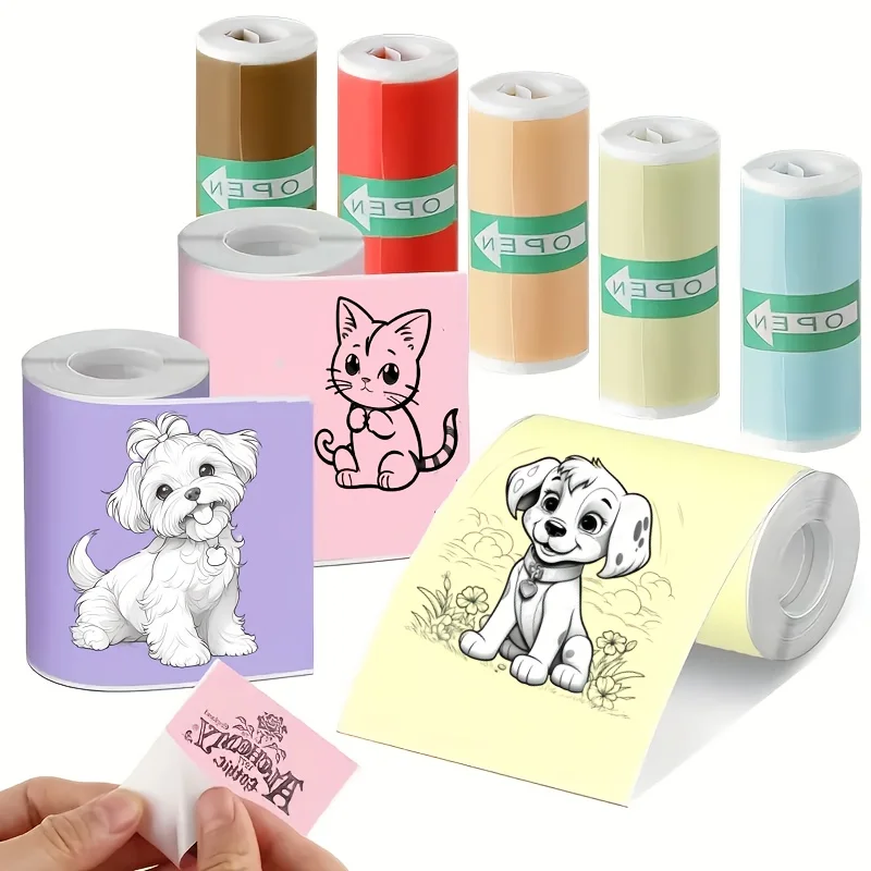 

10/20 Rolls of 10 Color Adhesive, Mini Self-Adhesive Transparent Printing Paper 57Mm, Easy to Carry, Suitable for Mini Portable