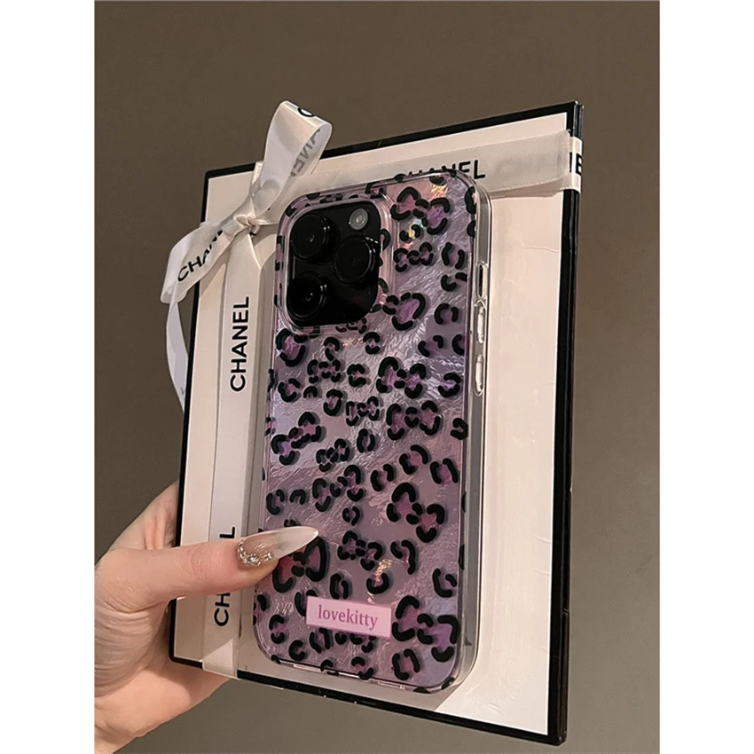 핑크 레오파드 프린트 아이폰 16 15 14 13 Pro 12 11 Max Plus 16Pro 컬러풀 폰 케이스 퍼플 15Pro 커버 하드 쉘