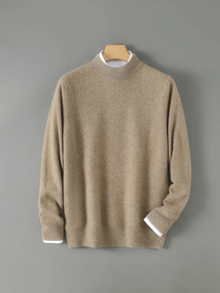

Autumn Winter Men's Basic Wool Pullover Mock Neck Sweater 100% Merino Wool Knitwear Long Sleeves Casual Soft Knitting New Tops