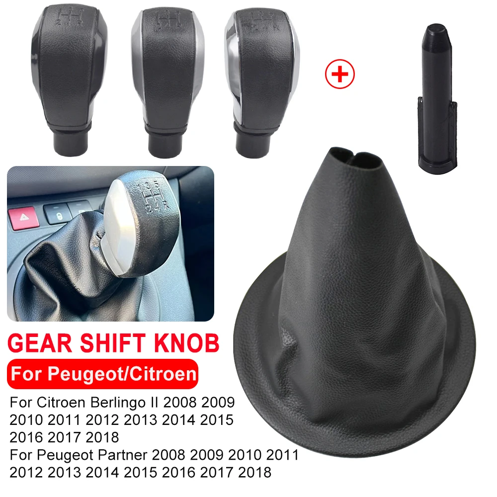 Manual 5 Speed Gear Shift Knob Gaiter Boot Cover Shifter Lever Handle Stick For Citroen Berlingo II Peugeot Partner 2008-on