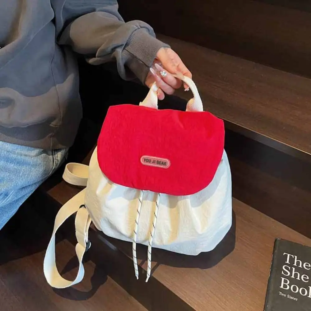

Portable Solid Color Drawstring Backpack Nylon Quick-dry Students School Bag Korean Style Handbag Shoulder Bag Travel