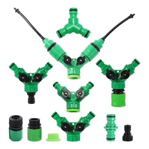 Garden Hose Quick Connectors Y-shaped Water Splitters 1/2" 3/4" Female Thread 2-Way Watering Valves Adjustable Switch Joint Kits