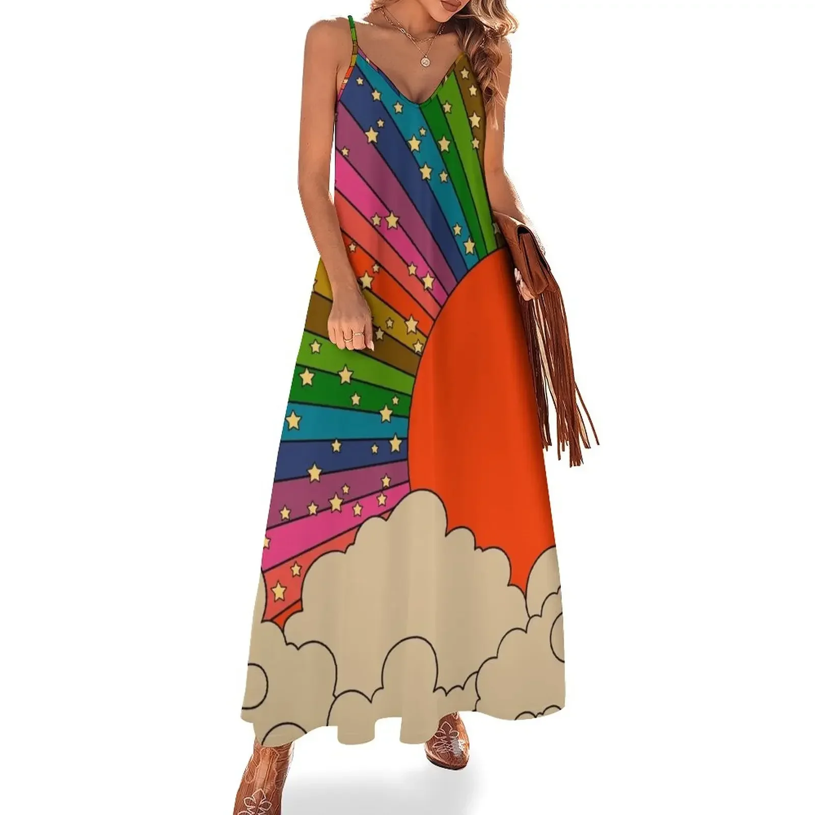 Rainbow 70s sun Sleeveless Dress Summer women's clothing womens clothing Dress