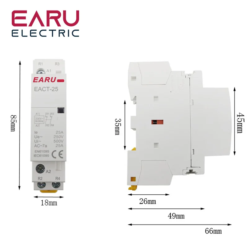 2P AC 220V 230V 16A/20A/25A/ 1NO/1NC 2NO/2NC 50/60Hz Din Rail Mounted Household Modular AC Contactor for Smart Home House Hotel