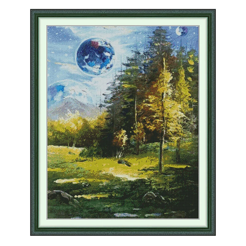 Stars Scattered Among Trees Patterns Counted Cross Stitch Set 11CT 14CT 16CT Stamped DMC Cross-stitch Kit Embroidery Needlework