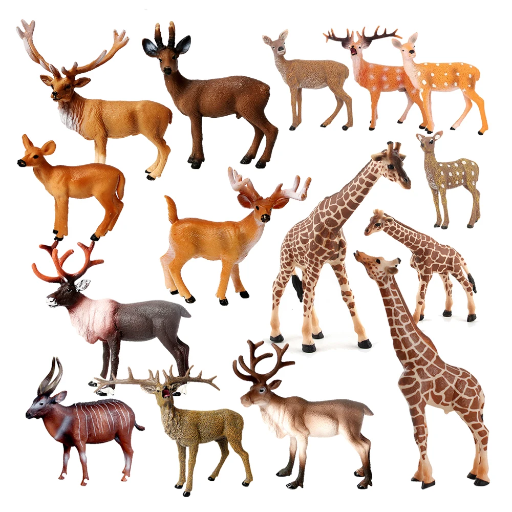 Modèles de girafe noël renne wapiti cerf Figurine Eland antilope Figurine animaux sauvages pour enfants jouets jeux enfants cadeaux