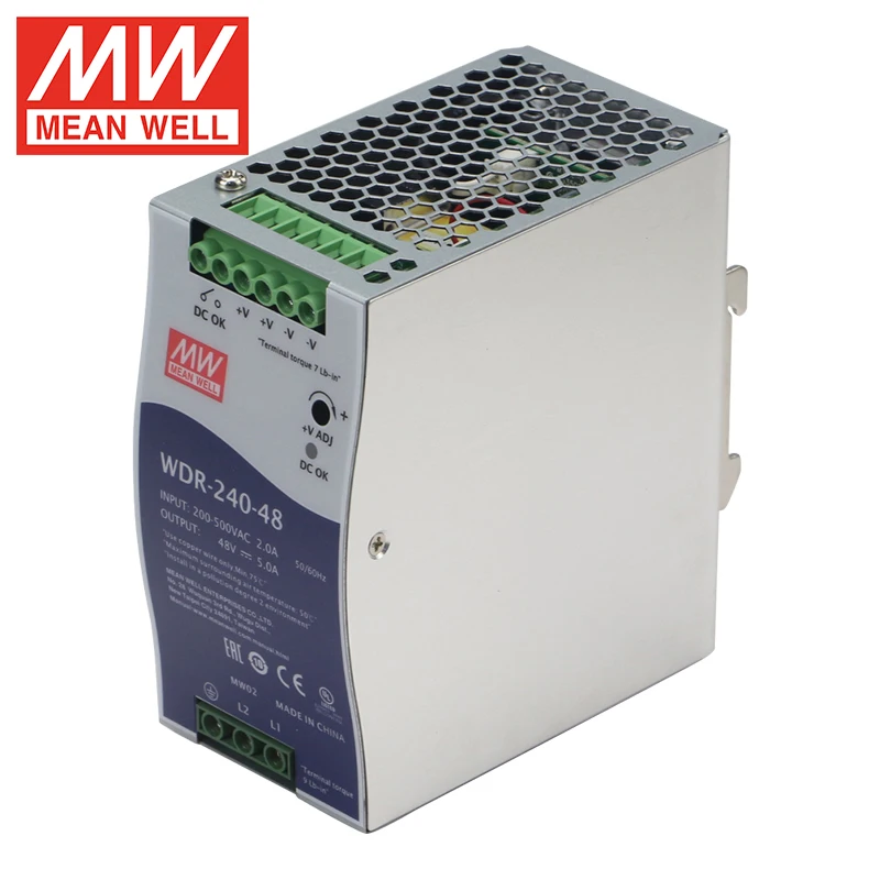 Meanwell-fuente de alimentación WDR de 240W, entrada Ultra ancha, carril DIN Industrial, 24V, 48V, Mean Well, SMPS, WDR-240-24, Unidad de WDR-240-48