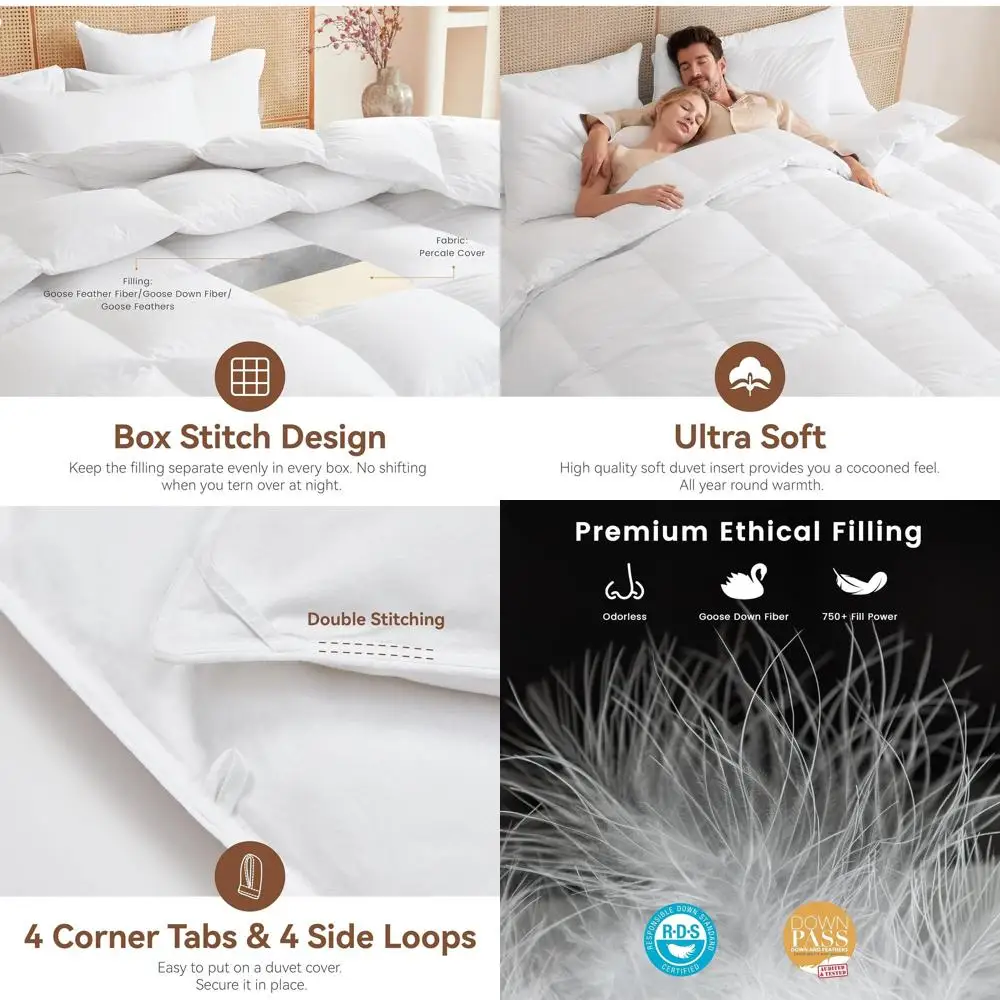

King Size Goose Down Comforter, All-Season, 750+ Fill Power, Organic Cotton Cover, 106x90 Inches