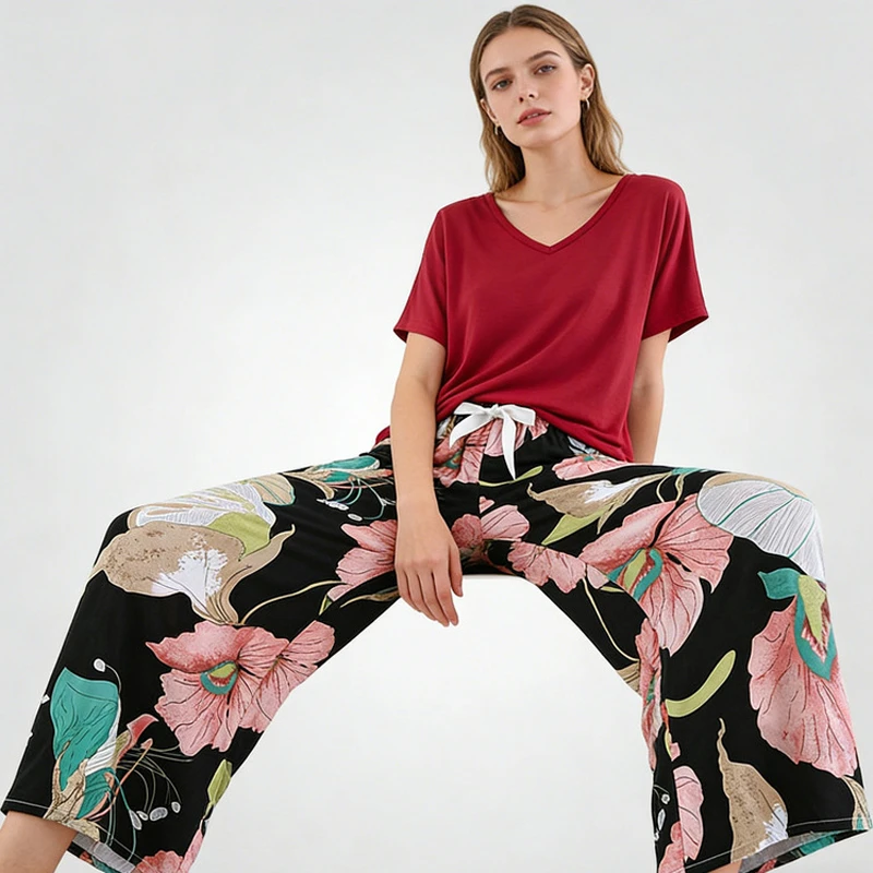 

Short-sleeved Modal Cotton Pajamas Women's Summer New Sleepwear Casual Loose Homewear Two-piece Loungewear Set Free Combination