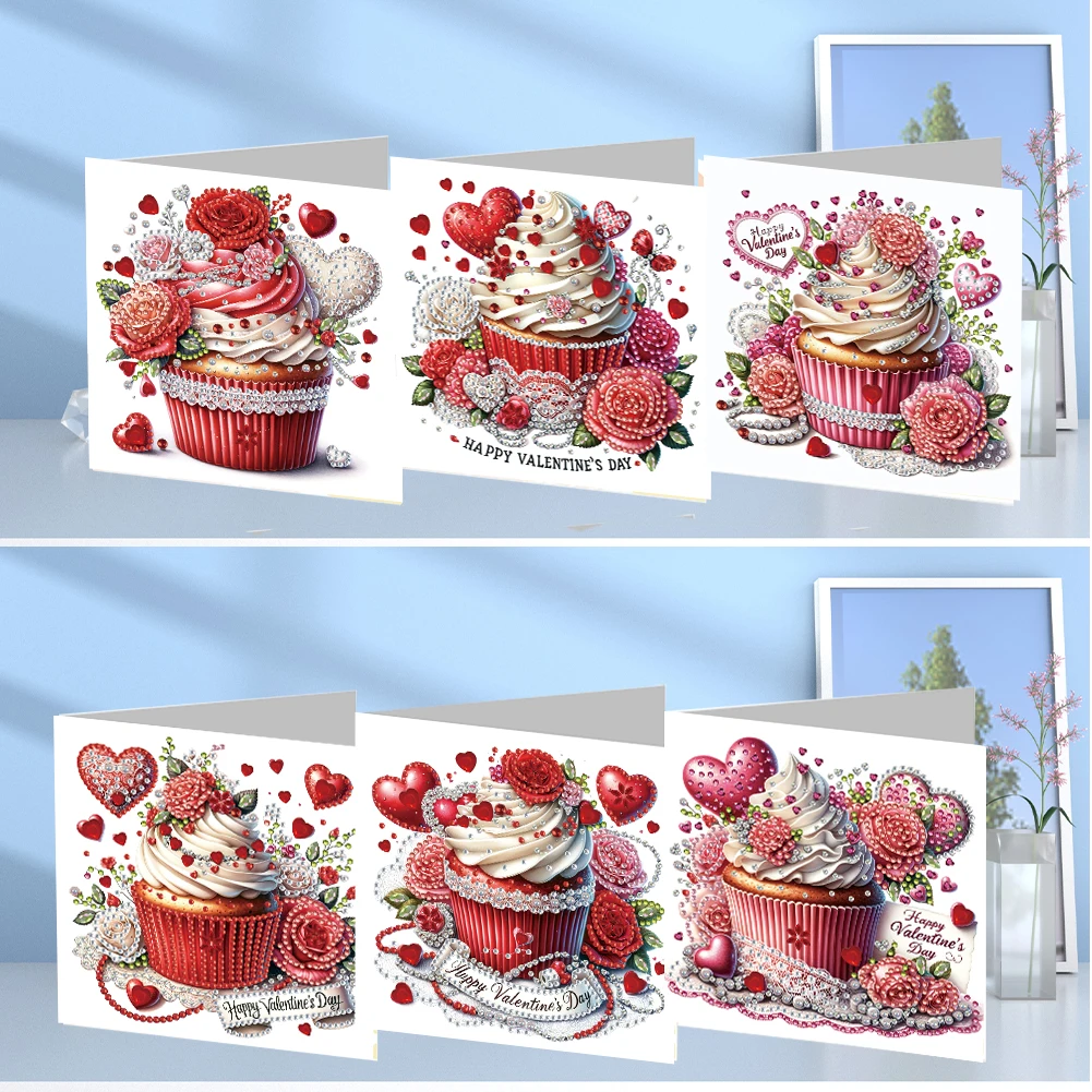 6Pcs Cake Rhinestone Painting Card Kit Diamond Daily Wish Card Diamond Painting Greeting Card for Family Friends Gift