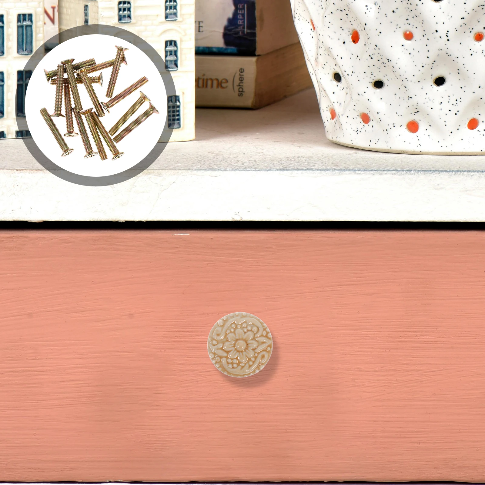 

12pcs Ceramic Cabinet Door Pull Knobs Handles Furniture Drawer Wardrobe Floral Design Hardware Single Hole Easy Install