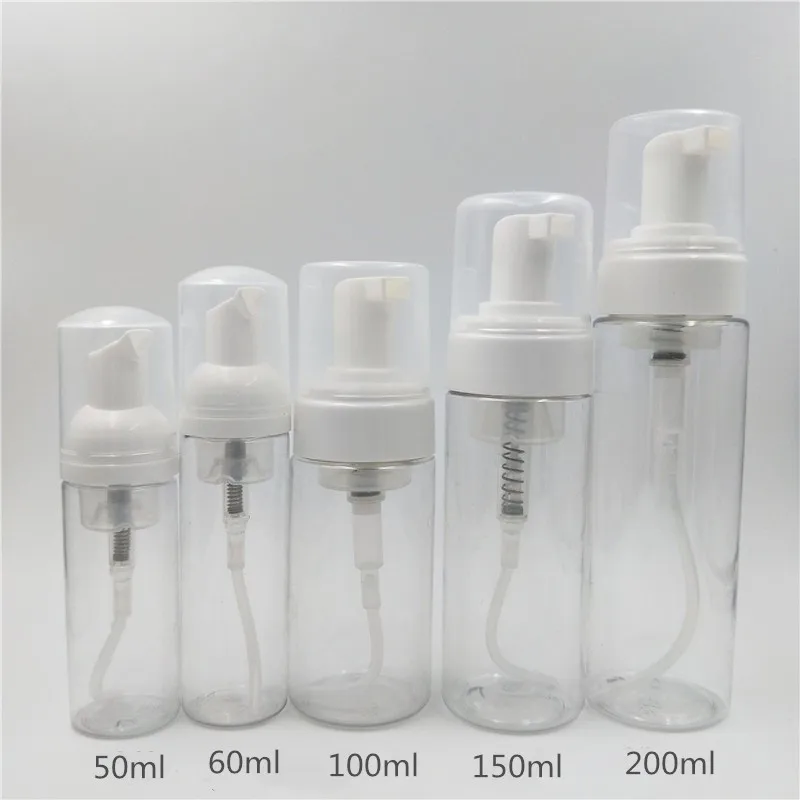 12 Uds 30/50/60/100/150/200ml botella con bomba de espuma transparente de plástico dispensador de jabón blanco cosmético vacío botella de espuma con bomba