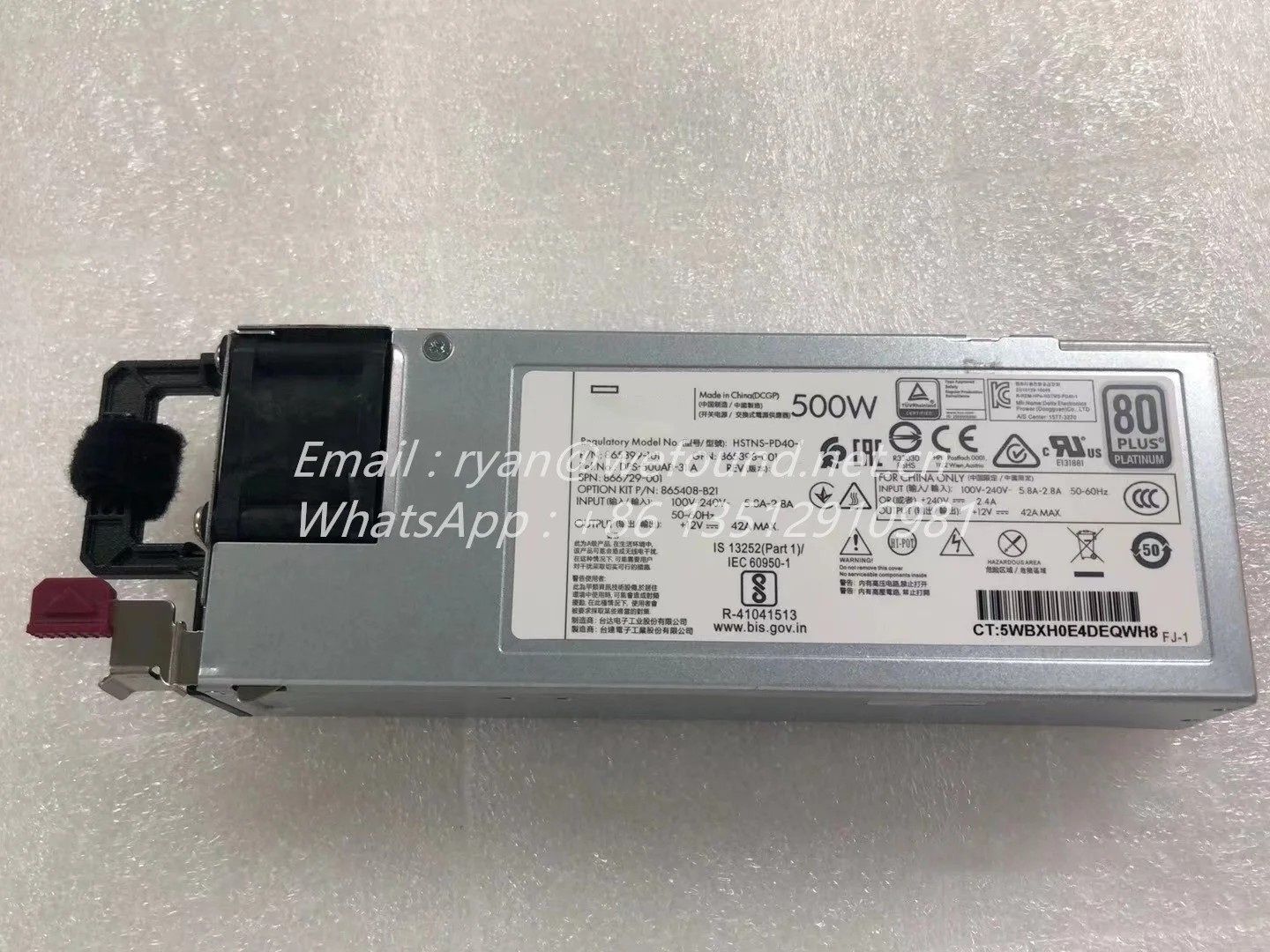 HSTNS-PD40-1 for HPE 360/380/388G10 SERVER 500W PLATINUM Power Supply PN 865399-101 GPN:865398-001 SPN 866729-001 OKN 865408-B21