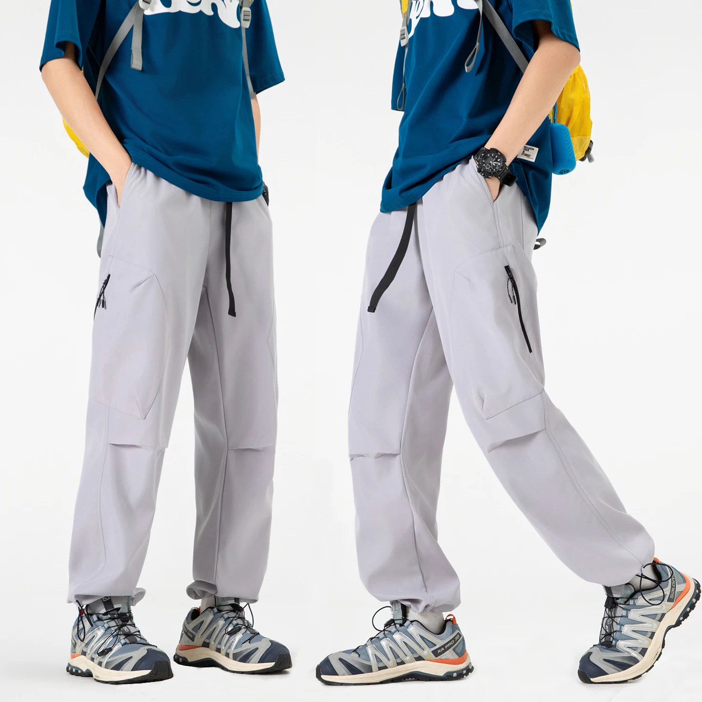 Pantaloni da escursionismo da campeggio per arrampicata all'aperto Pantaloni casual con risvolto allentato Pantaloni lunghi da uomo in tinta unita Moda autunnale Abbigliamento da uomo