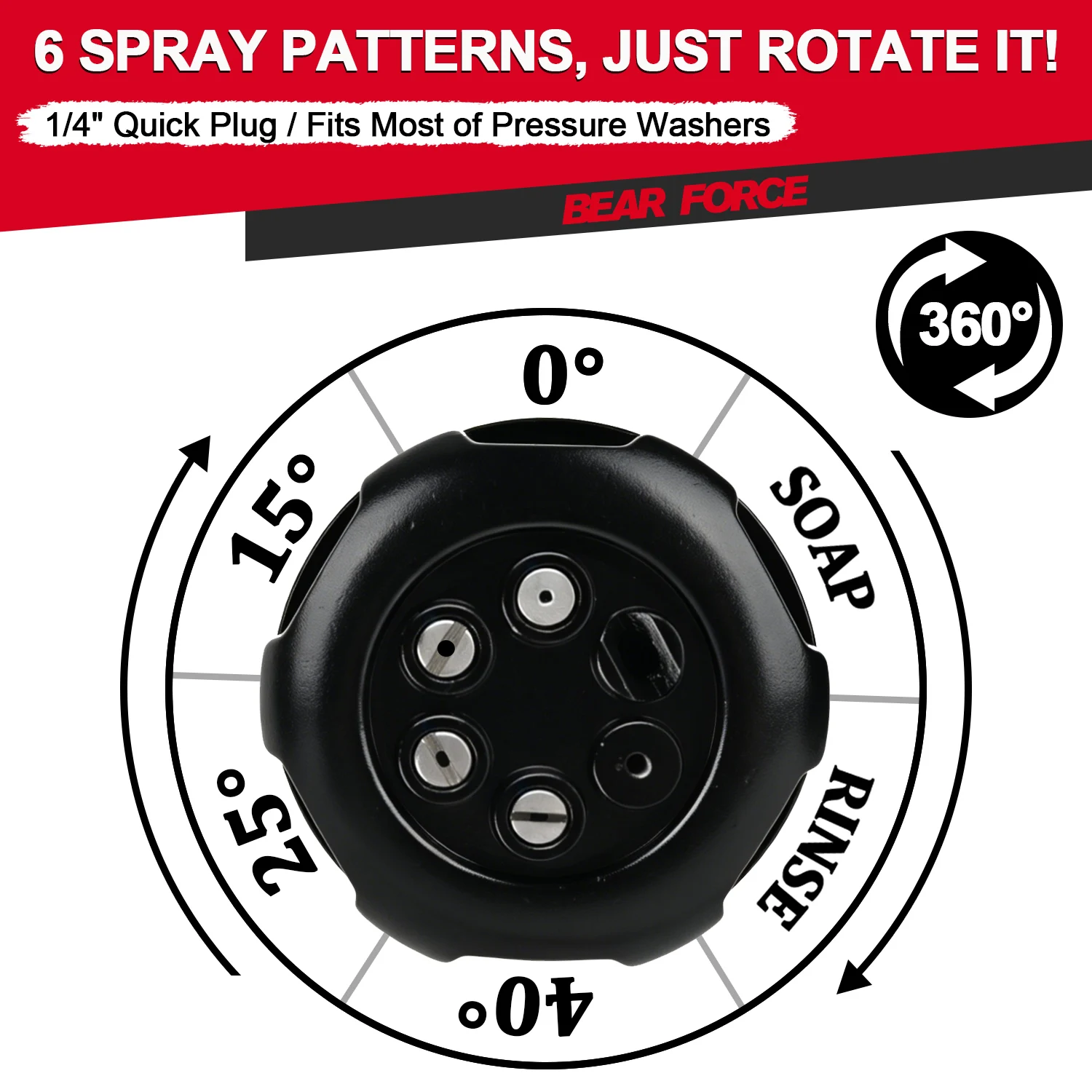 6 in 1 Pressure Washer Nozzle Tips, Multiple Degrees in One with 1/4