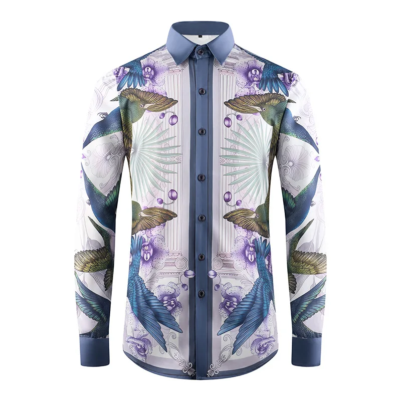 

Мужская рубашка с длинными рукавами и принтом в британском стиле, облегающие повседневные рубашки с длинным рукавом, модная деловая офисная классическая рубашка