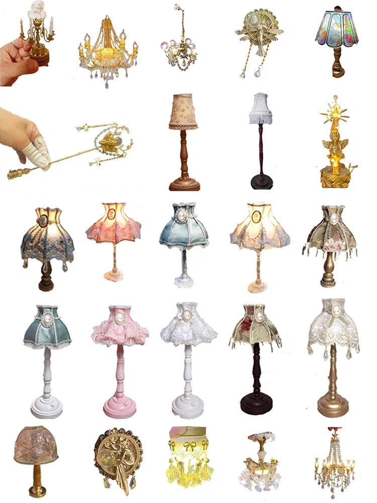 Miniature Lamps for Doll House Scene European Crystal Small Chandelier Miniature Candlestick Lamp Floor Lamp French Court Lamp