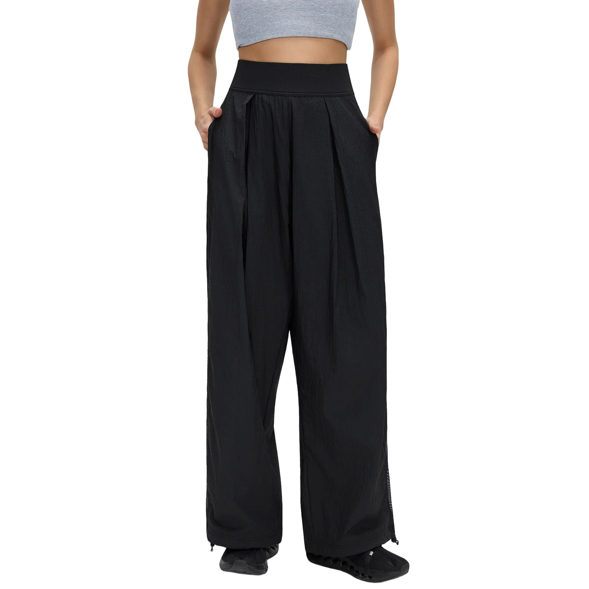 Lemon Women's Yoga High Waist Wide Leg Pants Outdoor Running Quick Dry Loungewear Pants Trousers with Elastic Waist Side Pockets