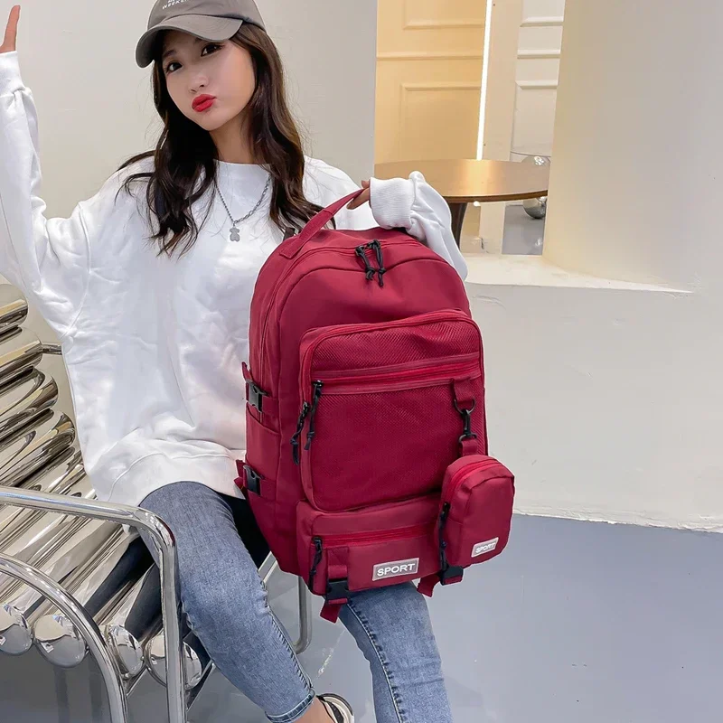 Oxford Solid Color 2024 New Product Backpack Large Capacity Zipper Softback Casual Backpack Arcuate Shoulder Strap Bag