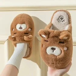 Chaussons d'intérieur en peluche de dessin animé pour hommes et femmes, chaussures de sol floues amusantes, maison, chambre, plat, ours en peluche, chaud, hiver, femme, homme