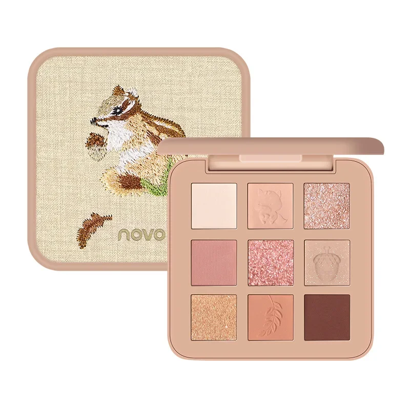 Paleta de sombra de ojos bordada, 9 colores, mate nacarado, impermeable, sin pelar, asequible, maquillaje cosmético