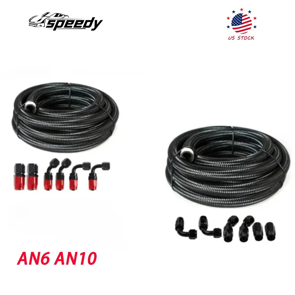 

AN6 AN10 Универсальный фитинг CPE 16 футов из нержавеющей стали, нейлоновая оплетка, комплект масляных топливных шлангов, черный