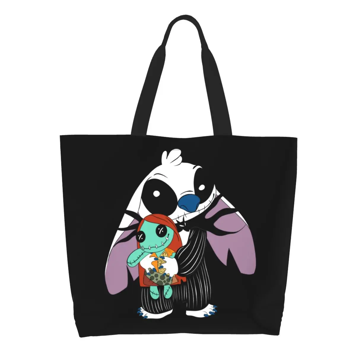 

Custom Nightmare Christmas Stitch Groceries Shopping Bags Canvas Shopper Tote Shoulder Bag Capacity Durable Anime Film Handbag