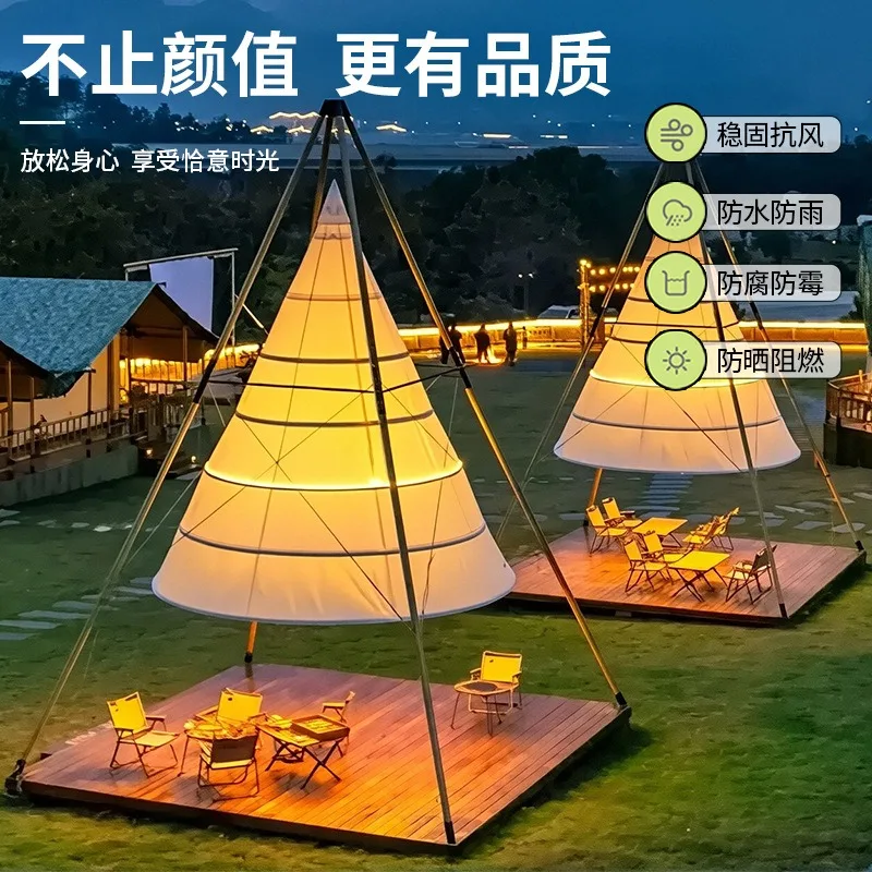 Cage tent Internet celebrity camp Bamboo outdoor scenic spot Tianmu B & B open-air dining bar Pyramid cone tent