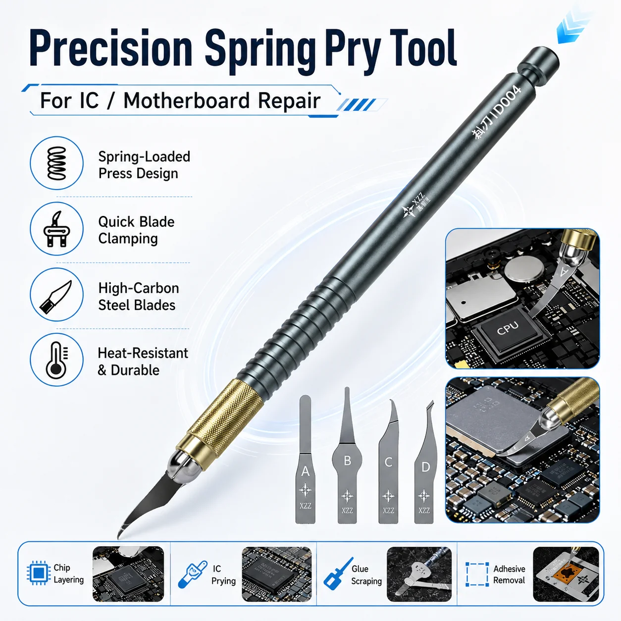 

XZZ D004 Multifunctional Rubber Knife High Hardness Tough Blade for Motherboard Black Glue CPU IC Edge Adhesive Removal Tool Kit