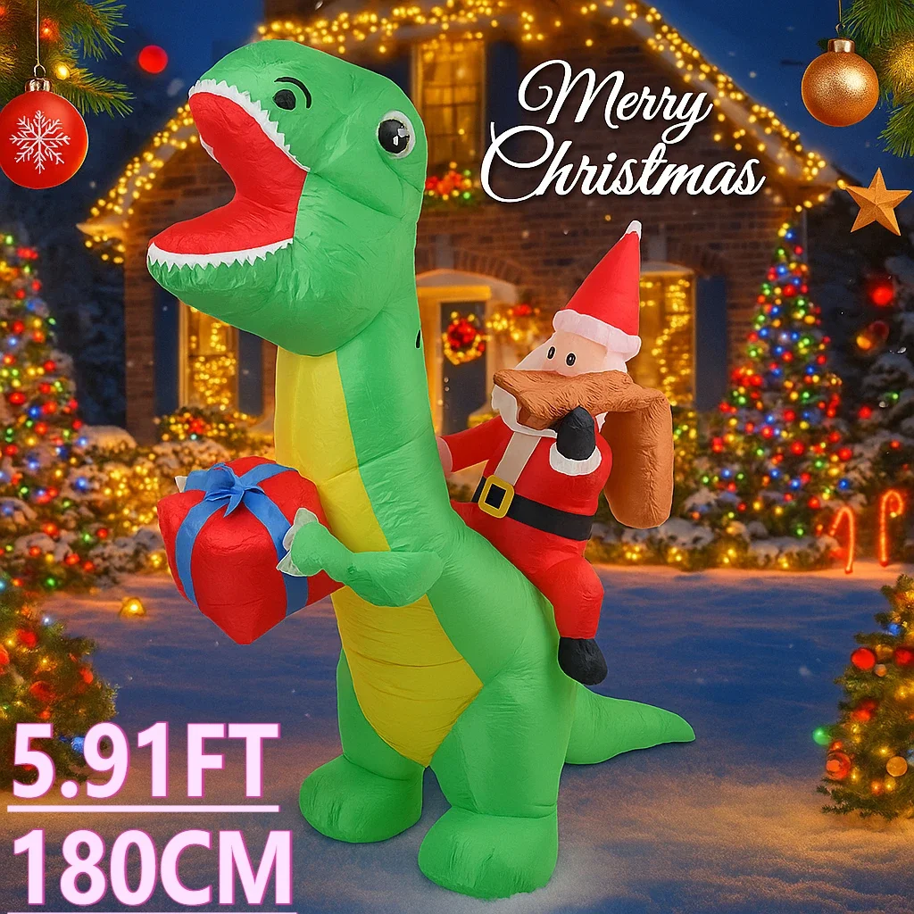 5,9 FT LED Licht Aufblasbare Yard Decor Fahrt Dinosaurier Santa Claus Geschenk Box Spielzeug Weihnachten Liefert Ornamente Weihnachten Urlaub Geschenk