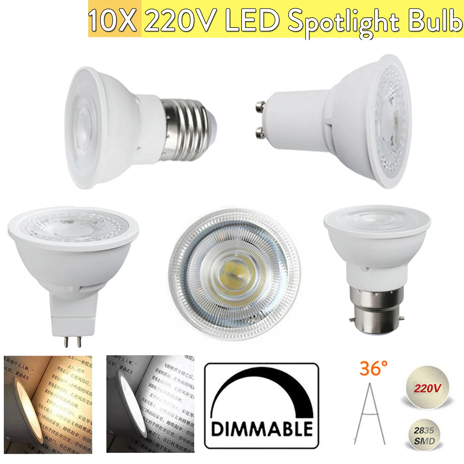 

10X 7w Led Spotlight Bulb 220v Dimmable Lamps Spot Light Bulbs Lamp Cool Warm White Gu10 E27 Mr16 Gu5.3 B22 36-degree-beam Home