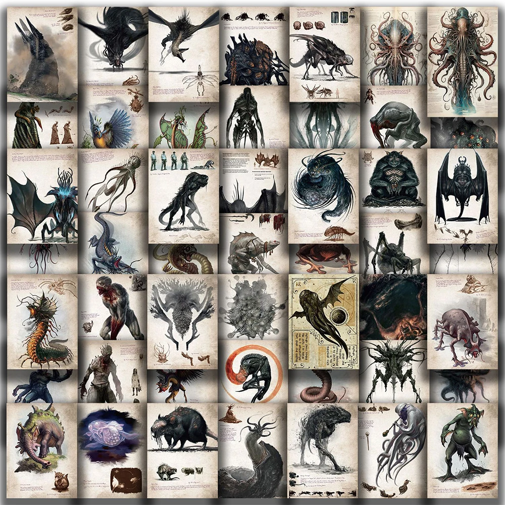 10/30/50pcs Cool Vintage Cthulhu Mythos Monster Stickers Decals Laptop Skateboard Phone Car Suitcase Waterproof Sticker Kids Toy