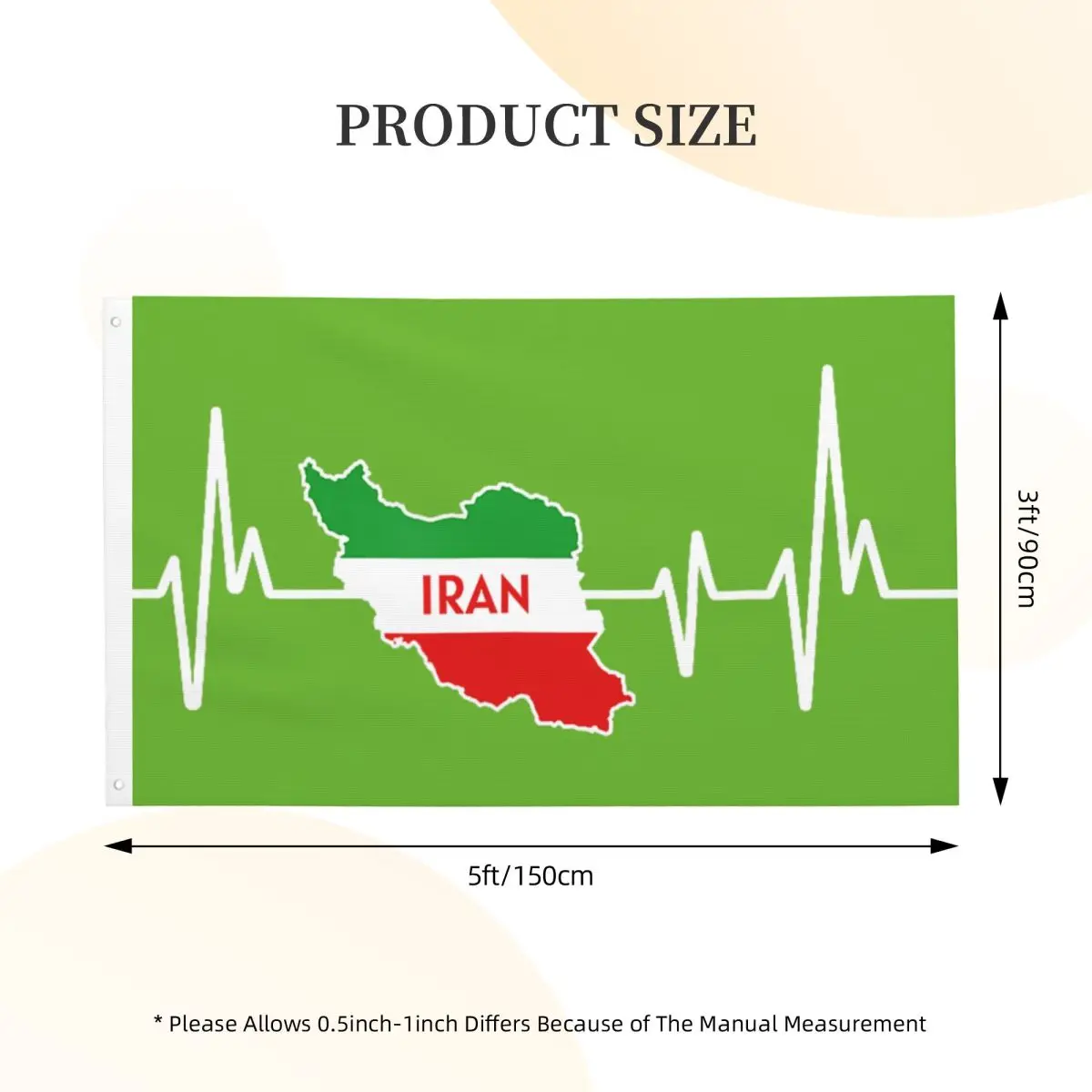3x5 ft Heartbeat Design Iranian Flag Iran Map Flag Polyester Hanging Banner Cool Graphic Flags For College Dorm Room Bedroom