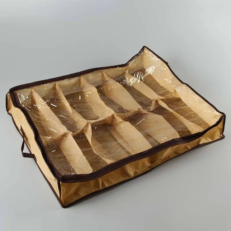 Under Bed Shoe Organizer with 12 Transparent Compartments - Dustproof & Moisture-Proof Storage Solution for Home Organization