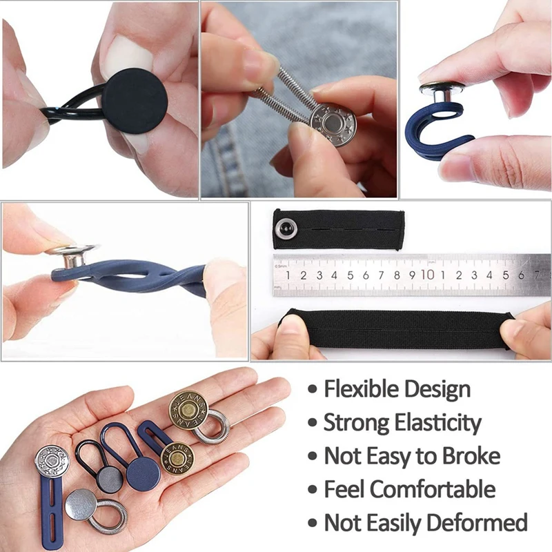 Удлинитель пуговиц Удлинители пуговиц для джинсов, удлинитель пояса на пуговицах 6-размерных брюк, гибкая регулируемая