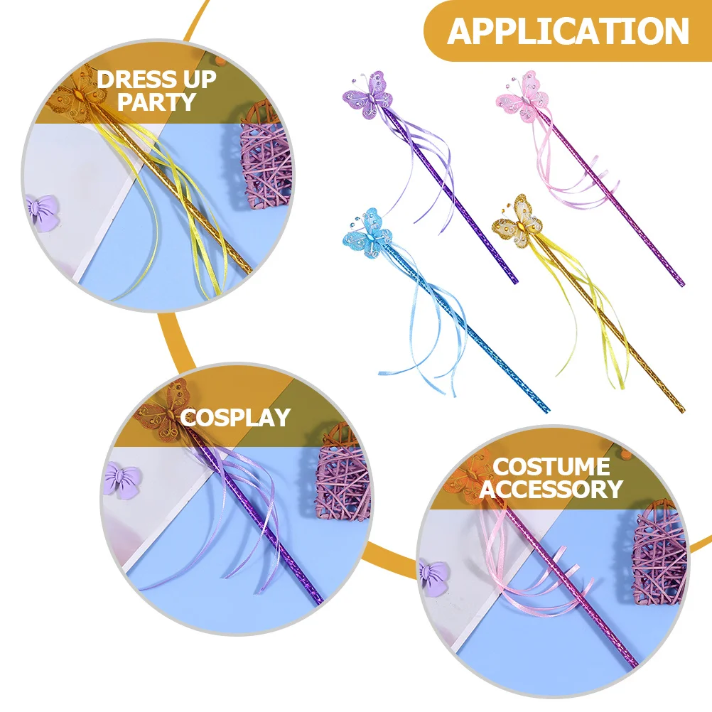 4Pcs 나비 모양의 요정 지팡이 반짝이 공예 어린이 파티 사진 소품 소녀 코스프레 액세서리 고양이 천사 요정