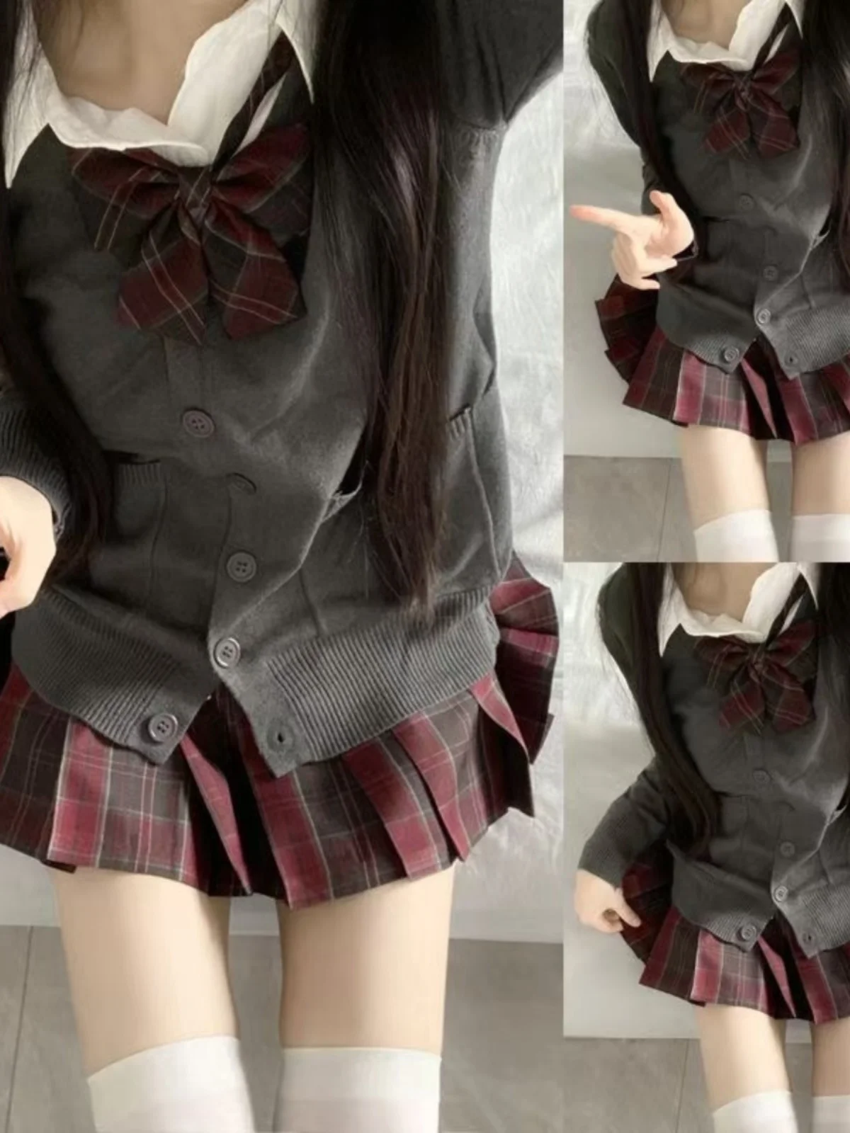 

Autumn Winter Pure Color Long Sve Open Cardigan Sweater College Sle School orm Soft Girl Layering Jk orm Set