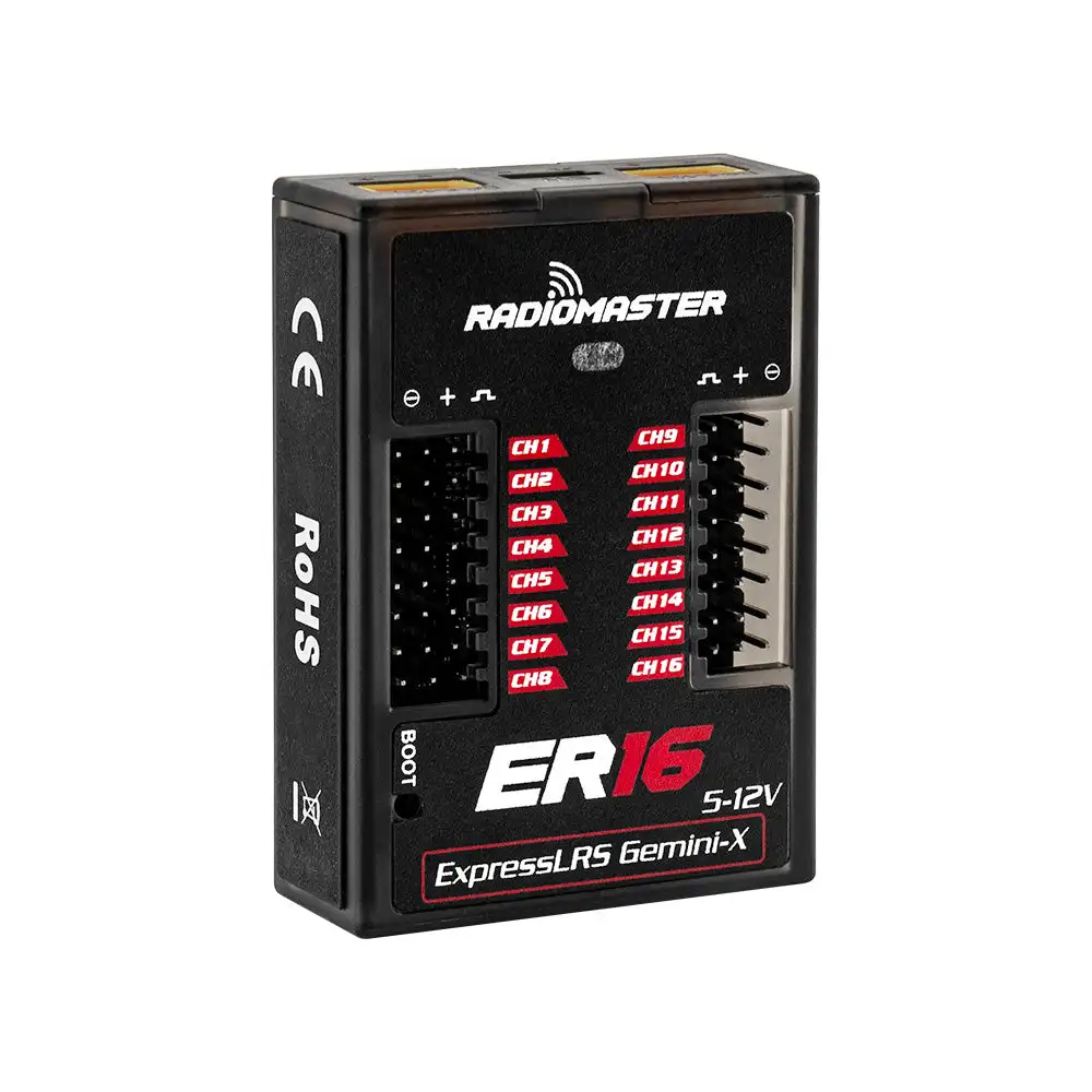 RadioMaster ER16 ELRS RX, 16CH PWM Receiver with PWM Signal Amplifier, External Safety Switch, Dual XT30 Power Input