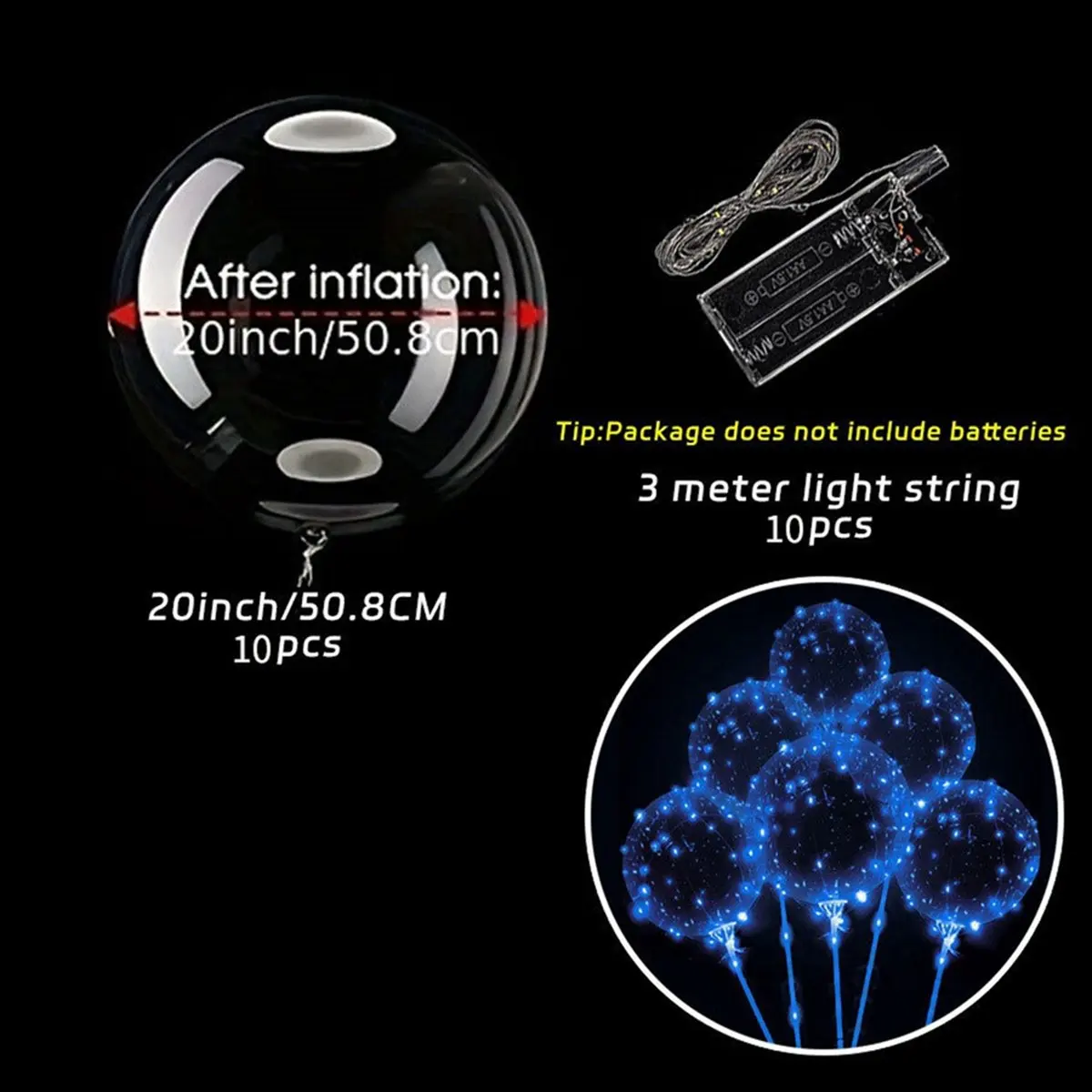 *HOPE Light Up LED Balloons Clear Bobo Balloons Glow Bubble Balloons Lights Christmas Valentines Day Wedding Birthday Decor,C view 5